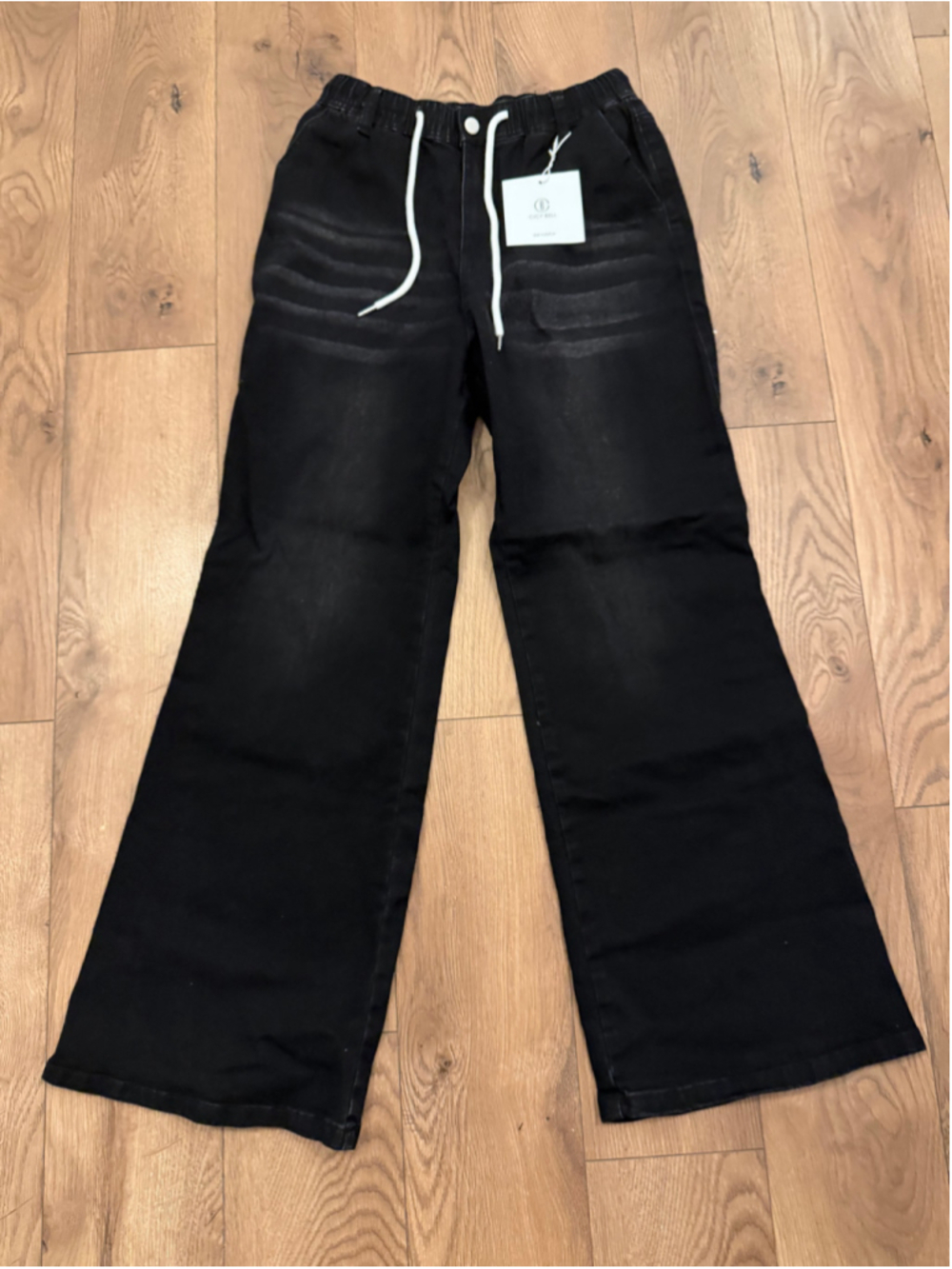 NEW Wide Leg Jeans Drawstring High Waisted Baggy Straight Leg Boyfriend 6 28/29